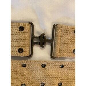 Tan Canvas Belt  Distressed Military Vintage Look Anchor Hook Buckle w/grommets